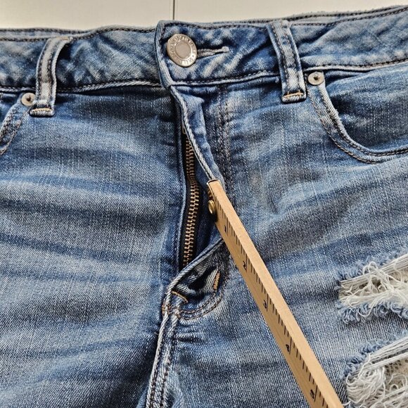 American Eagle Shorts Women 12 Blue Distressed Lace Cotton Stretch Beach Boho - Picture 8 of 16